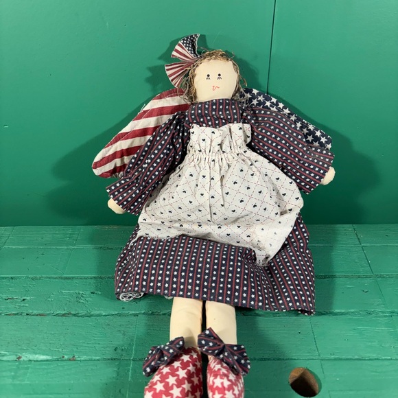 hand made | Accents | Red White And Blue Angel Rag Doll With Folk Art ...